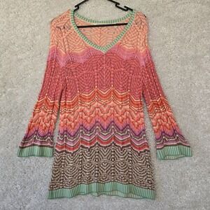 Soft Surroundings Rosita Knit Sweater Top 3/4 sleeve Cotton Multicolor Sz Medium